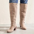 thumbnail image 5 of Love Steetly Women's Extra Wide Calf Knee High Boots, Slouchy Ruched Faux Leather, Double Buckle Accents, Chunky Block Heel Side Zipper Boots., 5 of 6