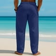 thumbnail image 4 of Dresfit Men's Linen Pants Spring Drawstring Wide Leg Pants Big and Tall Open Bottom Beach Pant Baggy Summer Breathable Elastic Waist Slacks Dark Blue 3XL, 4 of 6