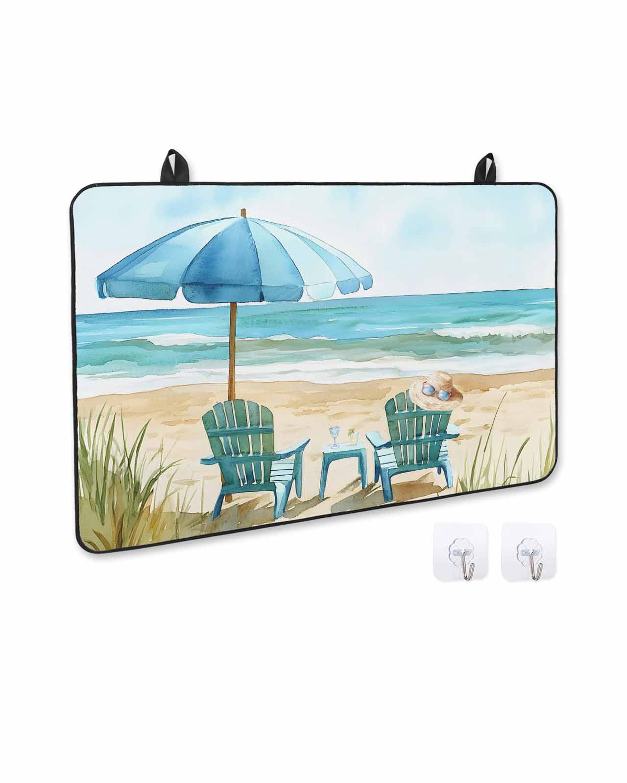 nqOlkjepod Large Induction Cooktop Protector Mat 24"x21", Teal Summer Beach Stove Top Covers for Electric Stove, Coastal Vintage Leisure Ocean Stove Burner Cover Mats, Glass Top Stove Cover