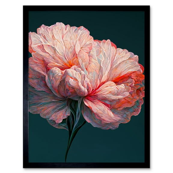 Pink Carnation Dark Teal Flower Abstract Floral Painting Art Print Framed Poster Wall Decor 12x16 inch
