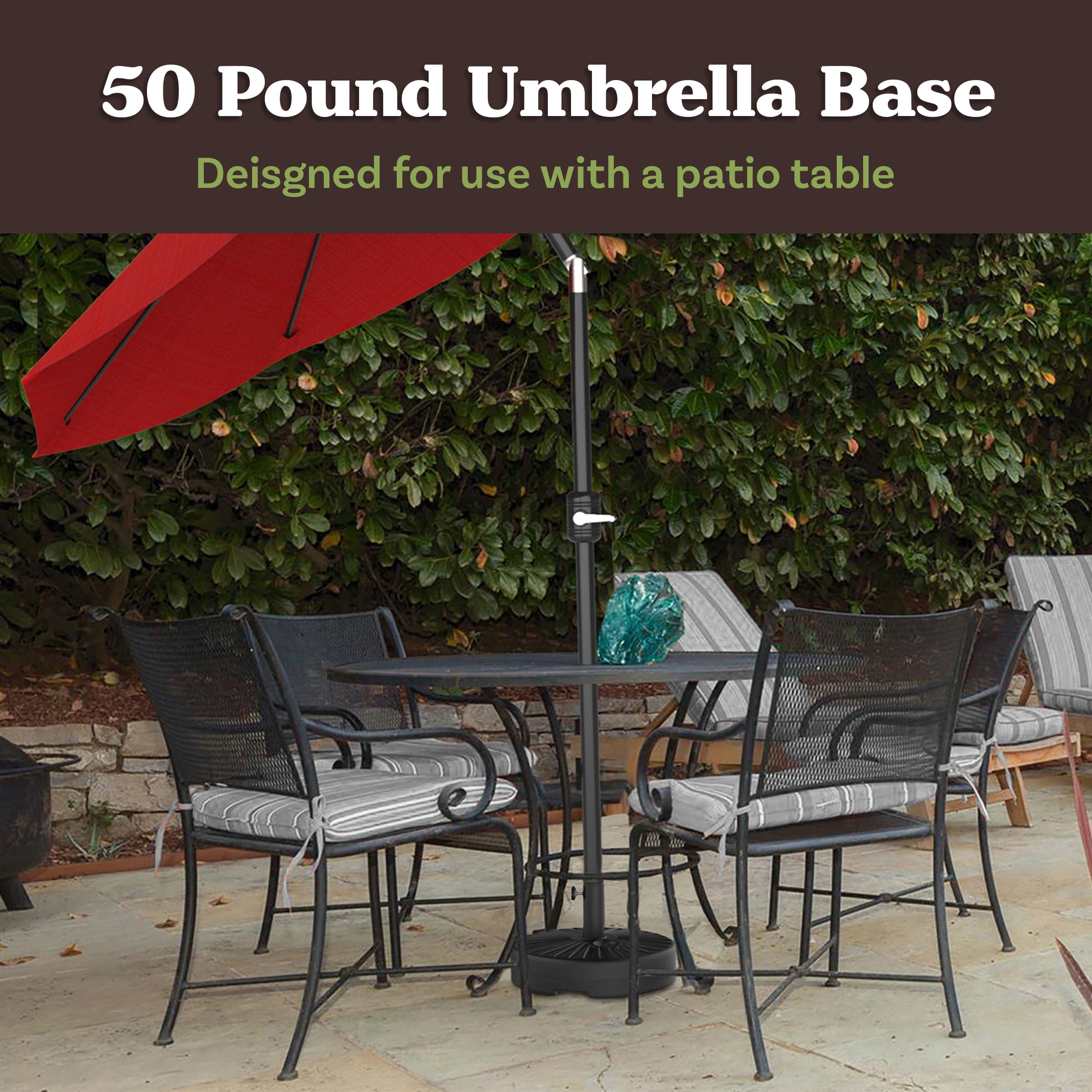 Pure Garden 50lb Fillable Umbrella Base – Freestanding HDPE Patio Stand with Handle & Pole Lock, Black