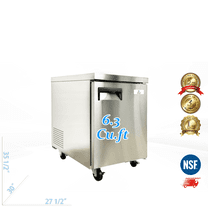 27 inch 6.3 cu.ft, 35 1/2" heigh Commercial Undercounter refrigerator, Solid Doors, stainless steel exterior, NSF certified.