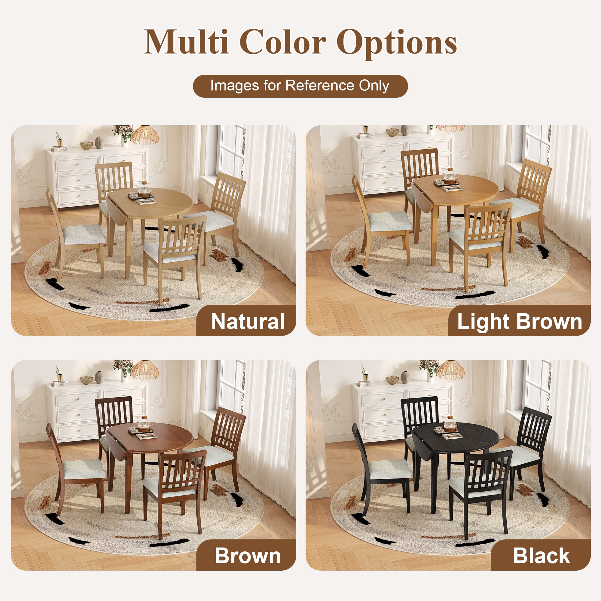 Dining Chair Set of 2, Curved Wood Backrest with Gray Fabric Seat for Dining Room Apartment, Brown