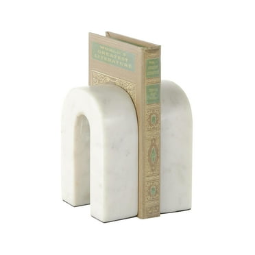 DecMode 4" Minimalistic Arched Cream Marble Bookends (Set of 2)
