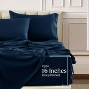 Lux Decor Collection Queen Sheets Set - 6 Piece Microfiber 16 Inch Deep Pocket Bed Sheets Set - Navy Blue