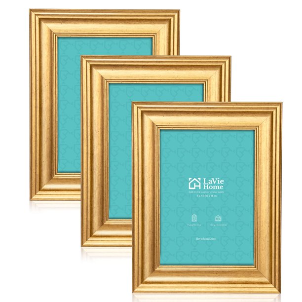 Marcos de fotos LaVie Home 5 x 7 (paquete de 3, dorados) con vidrio