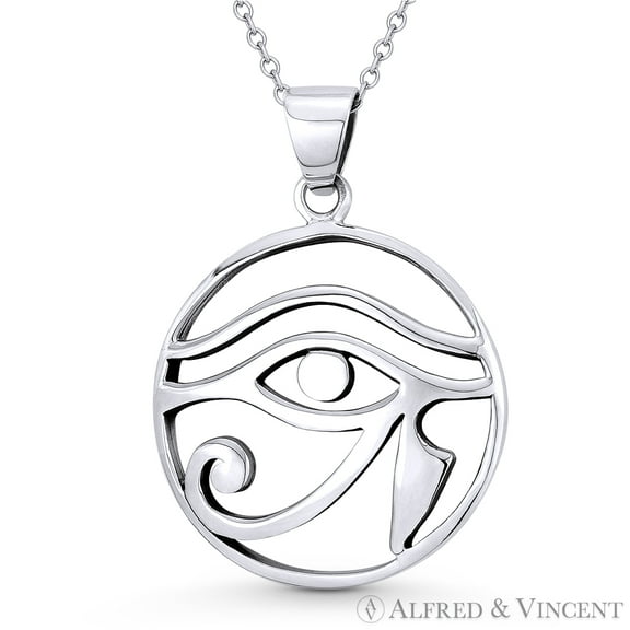 Eye of Horus Egyptian Luck Charm Pendant & Chain Necklace in Oxidized .925 Sterling Silver