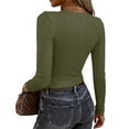 thumbnail image 3 of Stichou Long Sleeve Tops for Women Ribbed Knit 2026 Spring Winter Slim Fitted Casual Solid Color O-Neck Long Sleeve Pullover Tops Army Green S, 3 of 3