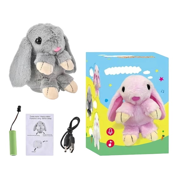 Interactive Talking Bunny Toy - Singing Dancing Recording Plush Bunny with Soothing Sounds & Motion, Soft Stuffed Animal Toy for Kids Babies (Gray)