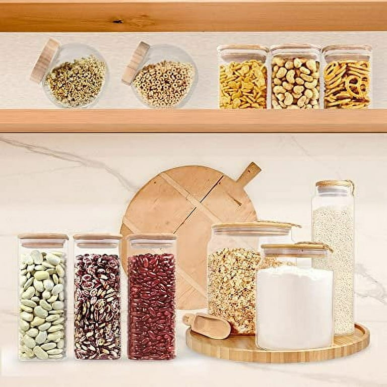 Glass Jar with Bamboo Lids, Glass Airtight food Storage Containers, Glass  Canister set, Glass storage containers with lids, Glass Jars food storage, Glass  Pantry Organization Set 26oz-6pcs 