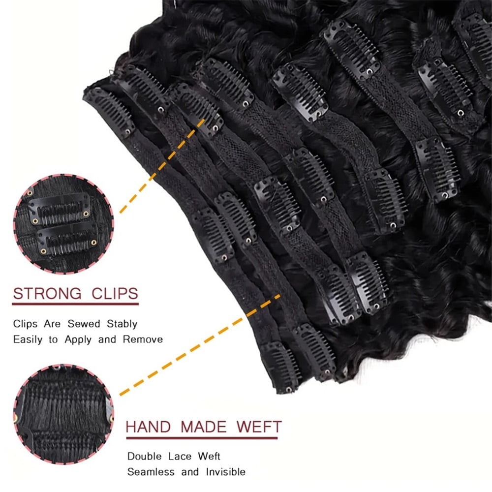Deep Wave Clip In Hair Extensions Brazilian Remy 100% Human Hair 8pcs/Set 120g Natural Color