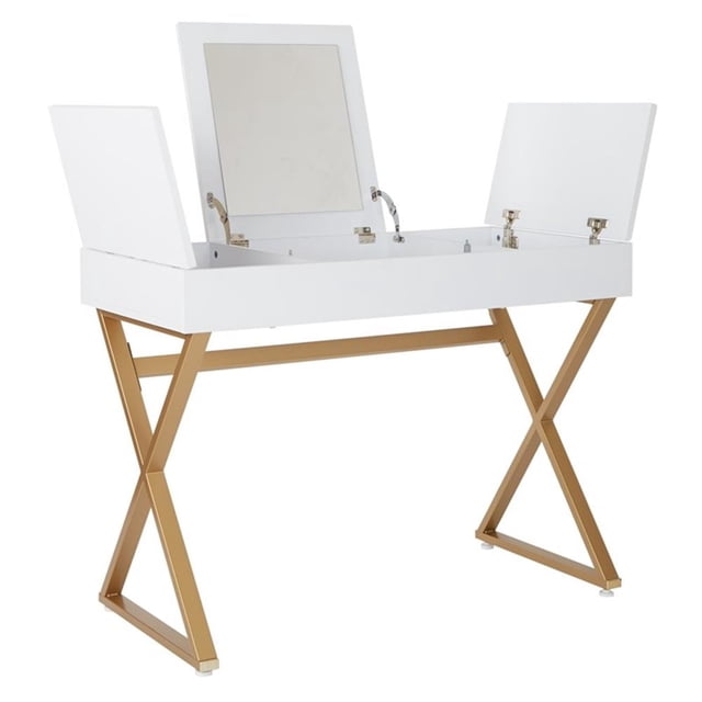 Scranton & Co Coiffeuse à Dessus Blanc avec Pattes Dorées et Rangement Caché
