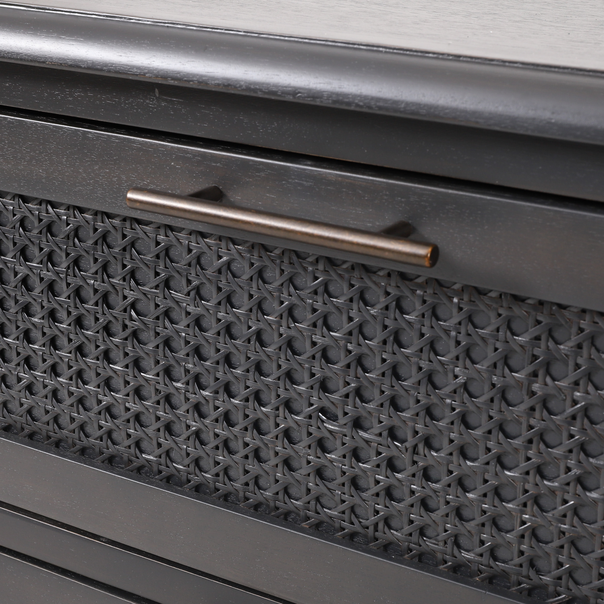 Noble House Thurber Acacia Wood and Cane 3 Drawer Dresser, Dark Gray