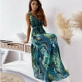 thumbnail image 2 of Bidobibo Womens Summer Maxi Dresses Tropical Print Beach Dresses V-Neck Sleeveless High Waist Lace up Flowy Maxi Dress Sundress, 2 of 9