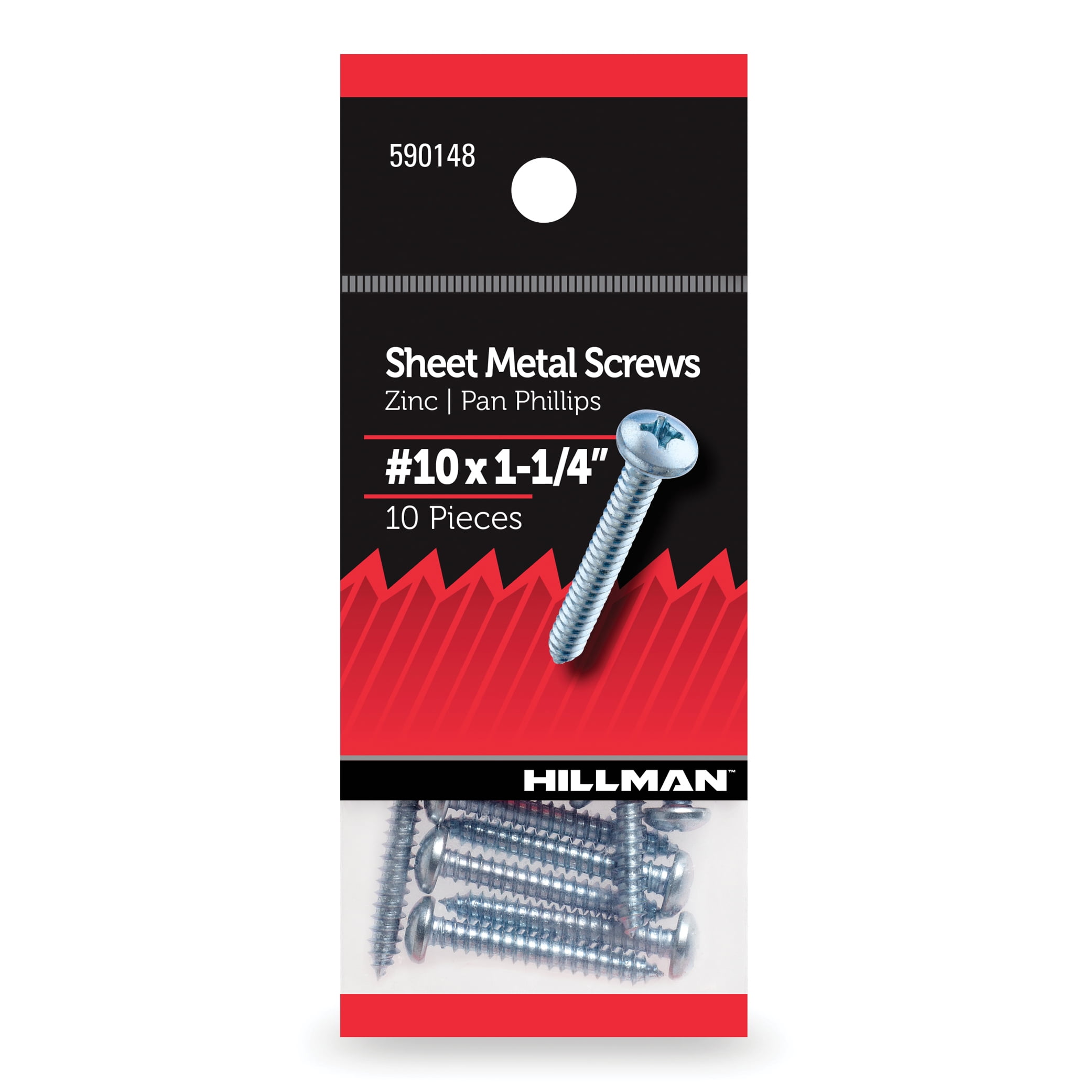 (5 pack) Hillman Sheet Metal Screws #10 x 1-1/4", Steel, Zinc, Interior, Phillips, Silver, 10 pack