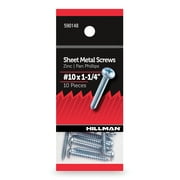 Hillman Sheet Metal Screws, #10 x 1.25", Pan Phillips, Zinc Plated, Steel, Pack of 10