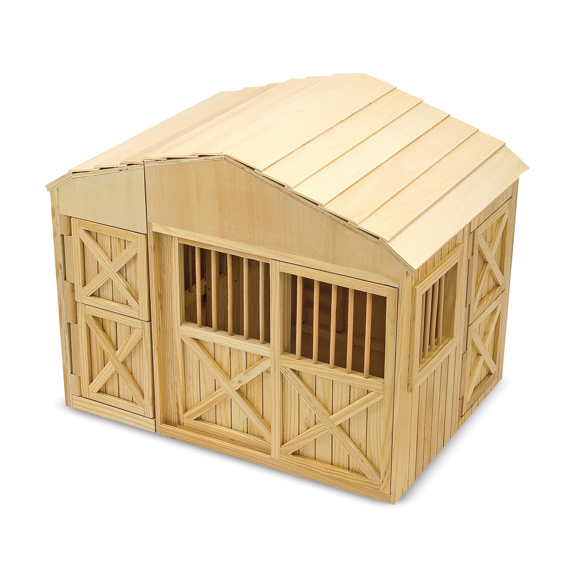 melissa & doug folding wooden horse stable dollhouse with fence