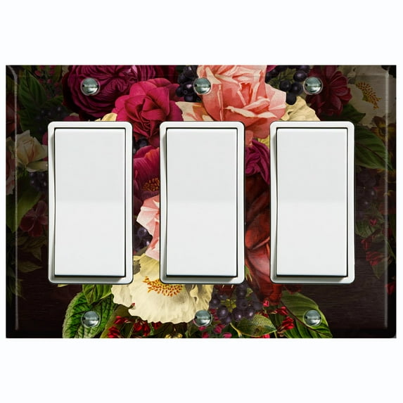 Metal Light Switch Plate Outlet Cover Rose Red White Wallpaper ROS020