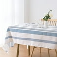 thumbnail image 2 of Blue and White Striped Tablecloth French Stripe Fabric Dust-Proof Rustic Farmhouse Waterproof Table Cover Polyester Rectangle Tablecloths for Kitchen Dining Party Brunches 60x84 Inch, 2 of 6