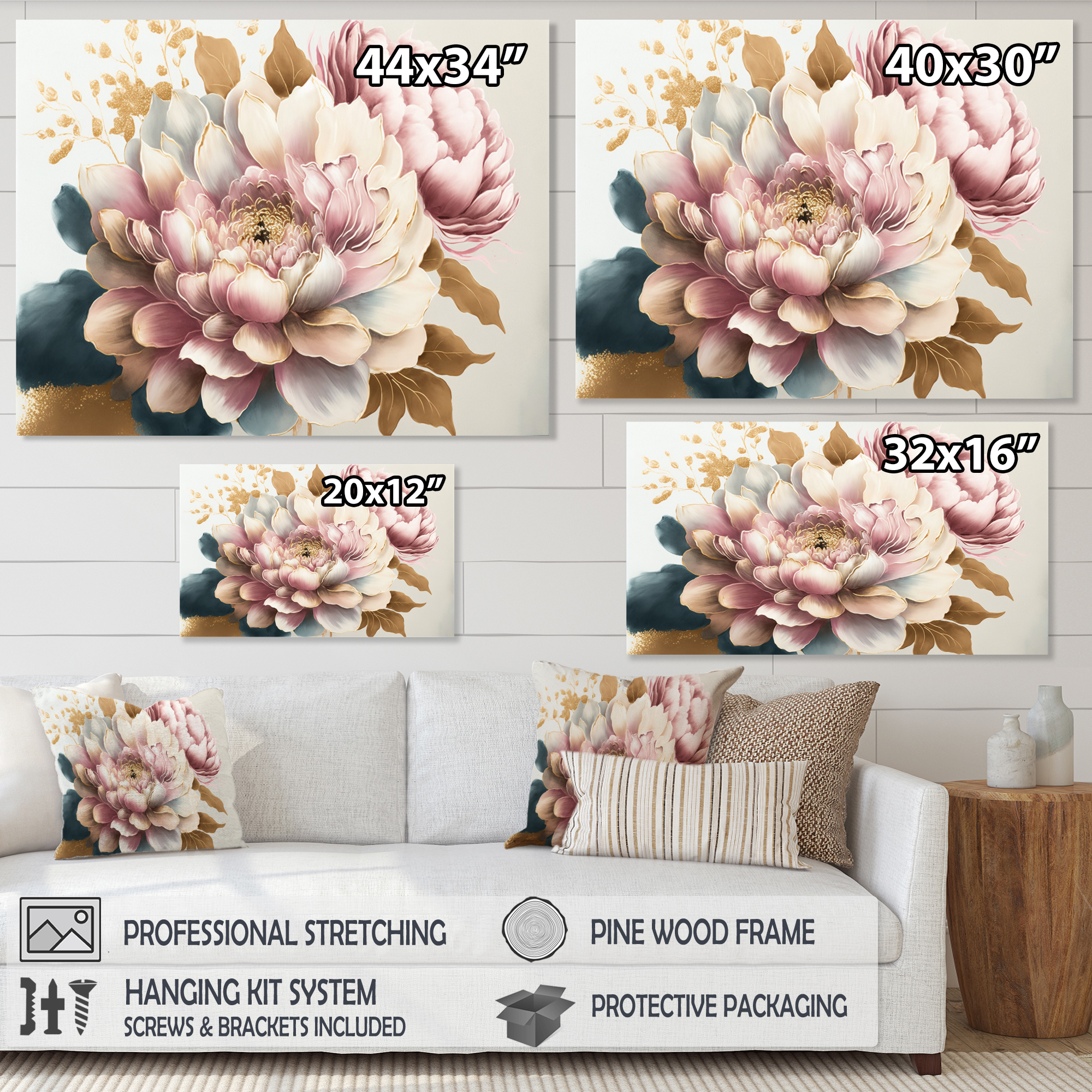Designart Pink And Gold Dahlia Flower Canvas Wall Art