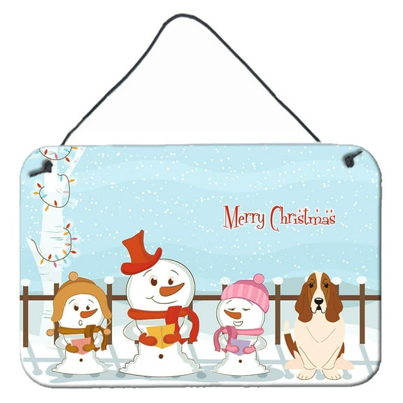 Carolines Treasures BB2352DS812 Merry Christmas Carolers Basset Hound Wall or Door Hanging Prints  8x12 multicolor