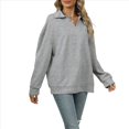 thumbnail image 1 of Camisetas para Mujer, de Larga, con Banda en la Parte Inferior, Informales, de Negocios, con Cuello en V Gris S, 1 of 10