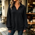 thumbnail image 6 of Waffle Knit Lapel Sweatshirt for Women Oversized V-Neck Long Sleeve Pullover with Pockets Basic Casual Versatile Top, 6 of 9
