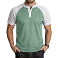 thumbnail image 2 of FRSASU Men's Henley Shirt Raglan Sleeve Colorblock Summer T-shirt Casual Collarless Slim Fit Button Down Tee Tops Green, 2 of 7