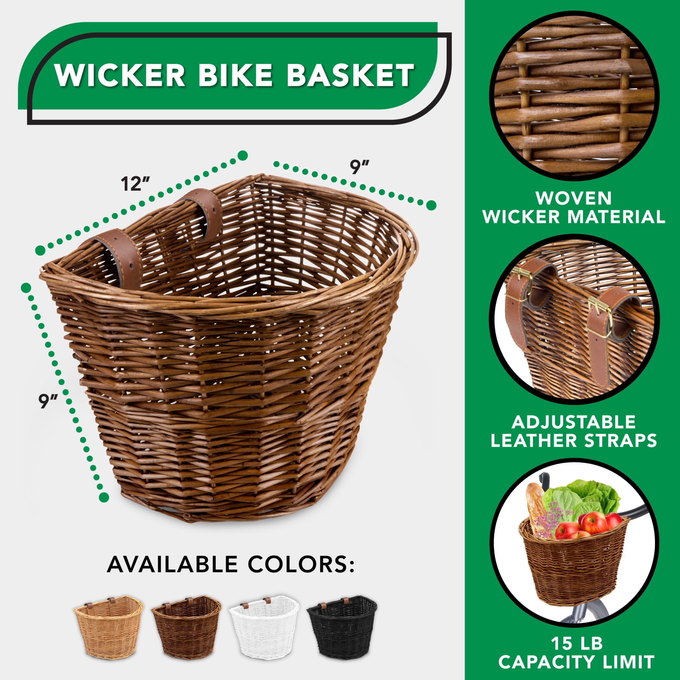 ProSource Nantucket Bike Basket, Brown