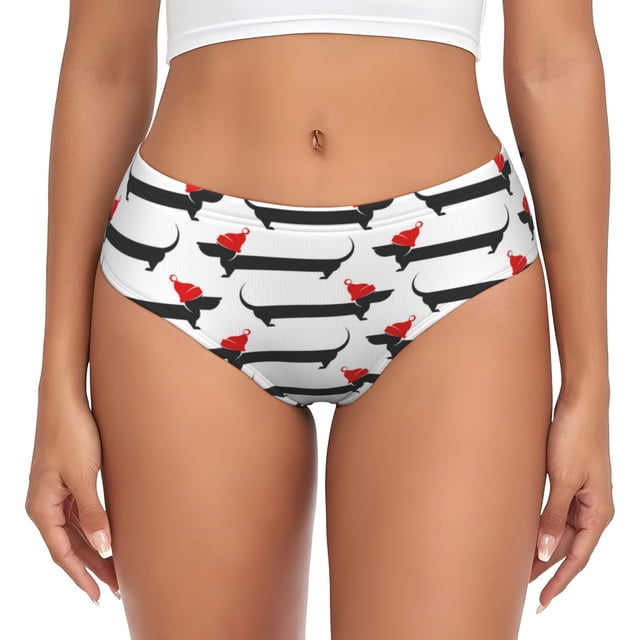 Fotbe Christmas Dachshund Calzones Estampados para Mujer – Ropa Interior de Algodón, Cómoda, Suave y Elástica-Medium