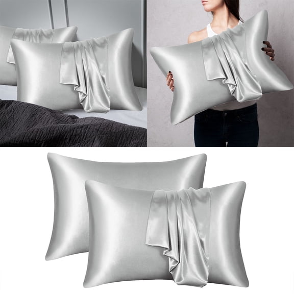 Mivalea Satin Pillowcase Set of 2 for Hair and Skin, Grey, Standard Size