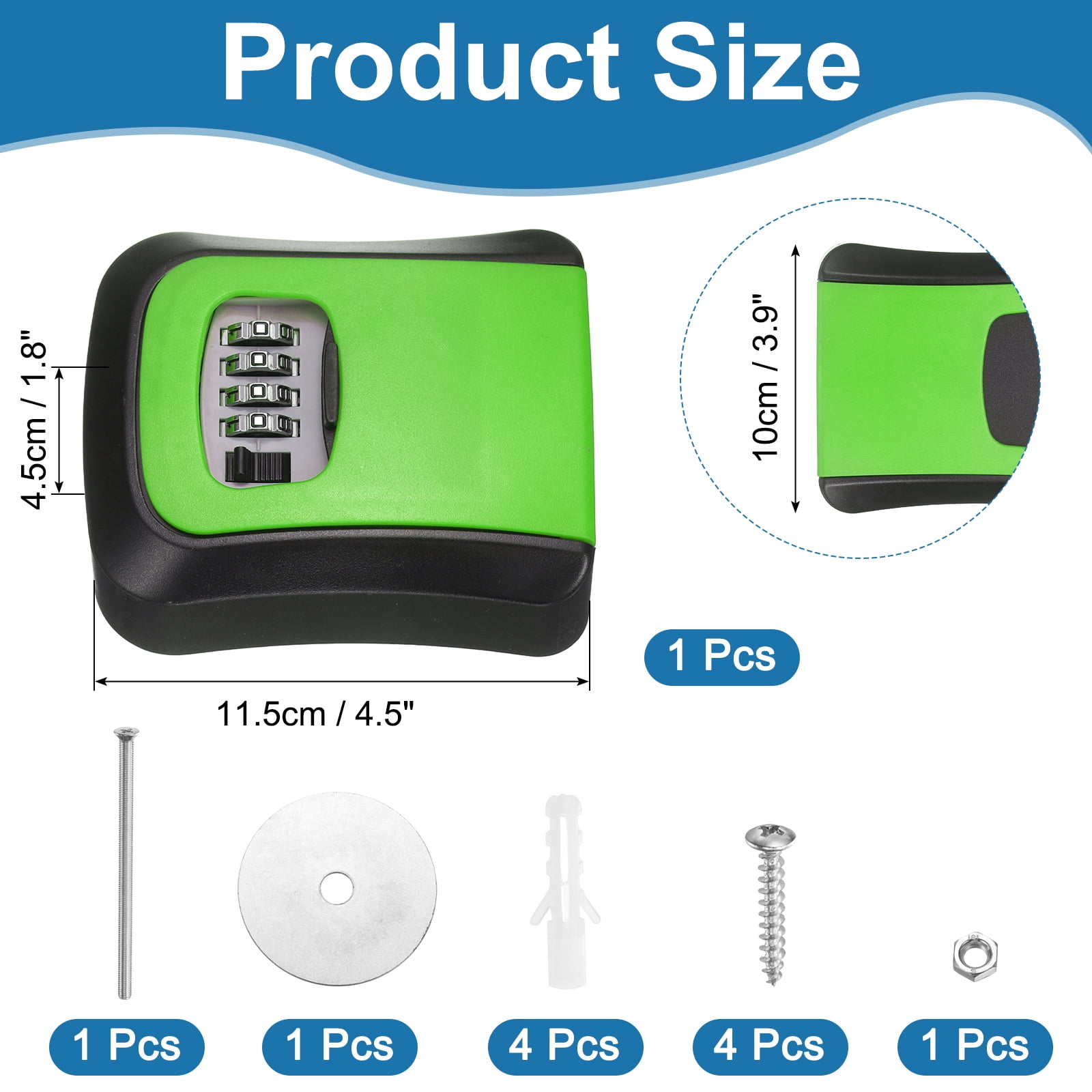 Uxcell Wall Mount Key Lock Box (4.5"x3.9"x1.8", Green) - 4 Digit Portable Combination Lockbox for Keys Safe Security Storage Resettable Code Lockbox for Home Office