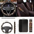 thumbnail image 5 of Yuyamidu Highland Cow Car Seat Covers Full Set Brown Aztec Car Carpet Mats Steering Wheel Cover Sunflower Safe Belt Pads Handbrake Cover Set Coasters, Set of 15, 5 of 6