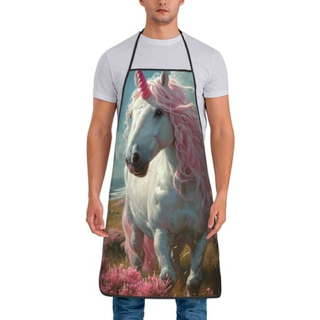 

Xecao Flower White Horse (2) Print Funny BBQ Chef Aprons for Men Women Adjustable Kitchen Cooking Aprons with Pocket Waterproof Oil Proof No Pilling Fading