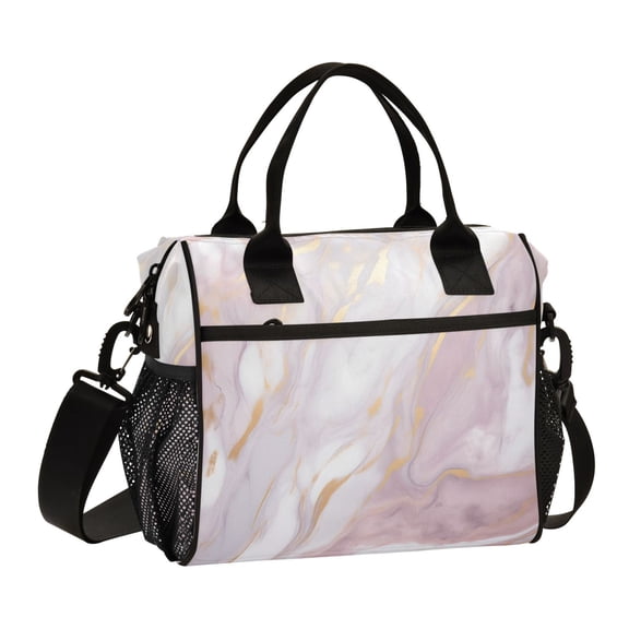 Lavender Pink Marble Lunch Bag Insulated Lunch Box Leakproof Reusable Cooler Tote Adjustable Shoulder Strap for Men Women 9L