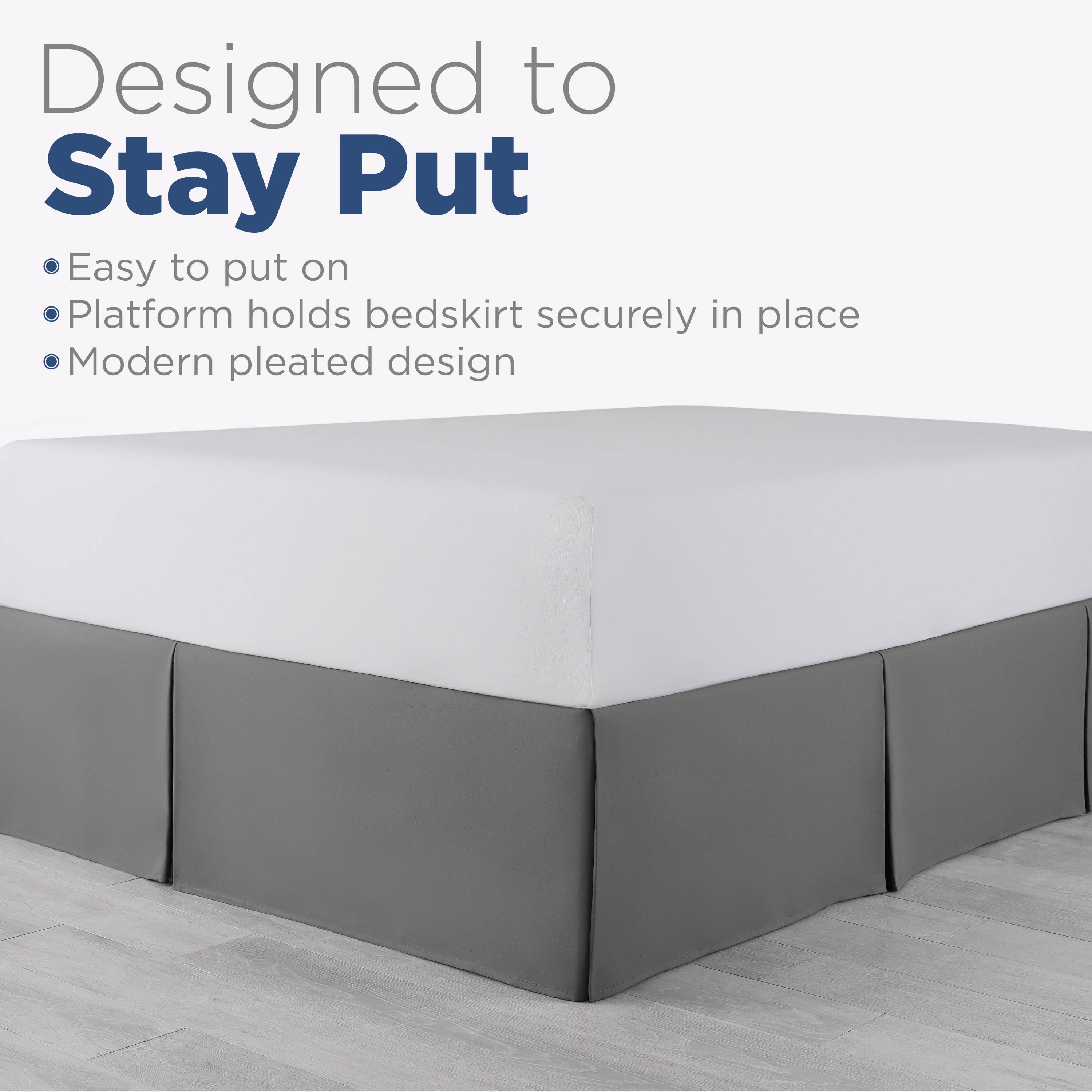Martex Queen Bed Skirt | Inverted Pleat Microfiber | 15" Drop Easy Care | Gray