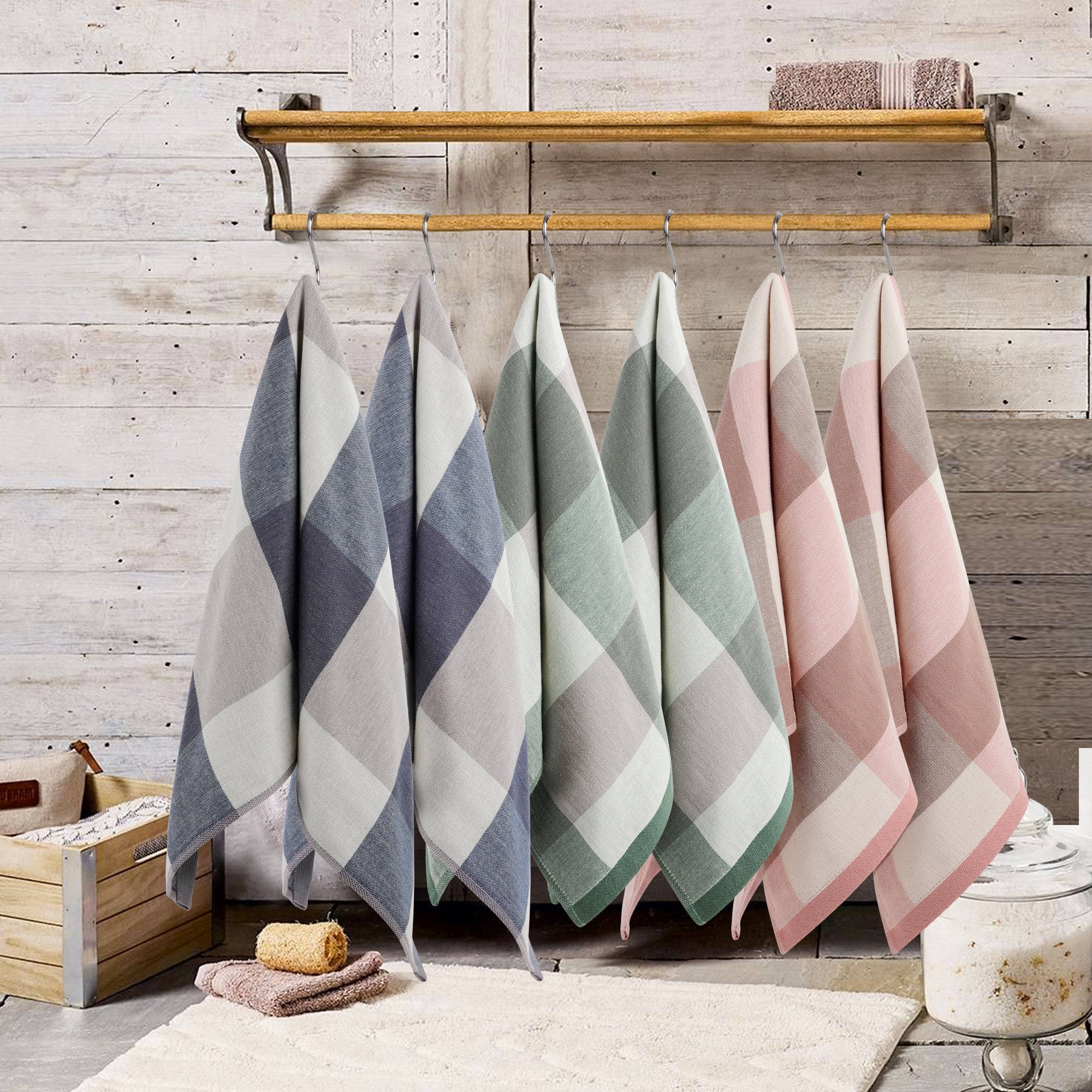 PiccoCasa 6-Pack Cotton Kitchen Dish Towel 13" x 29" Mixed Color Plaid