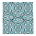 thumbnail image 2 of Ambesonne Vintage Shower Curtain, Moroccan Floral Ornaments, 69"Wx84"L, Sky Blue and Dried Rose, 2 of 4