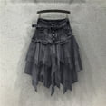 thumbnail image 2 of Fsqjgq Mini Skirts for Women Patchwork Mesh Jean Skirt with Belts Trendy Pleated A Line High Waisted Denim Skirt Tulle Skirts, 2 of 4