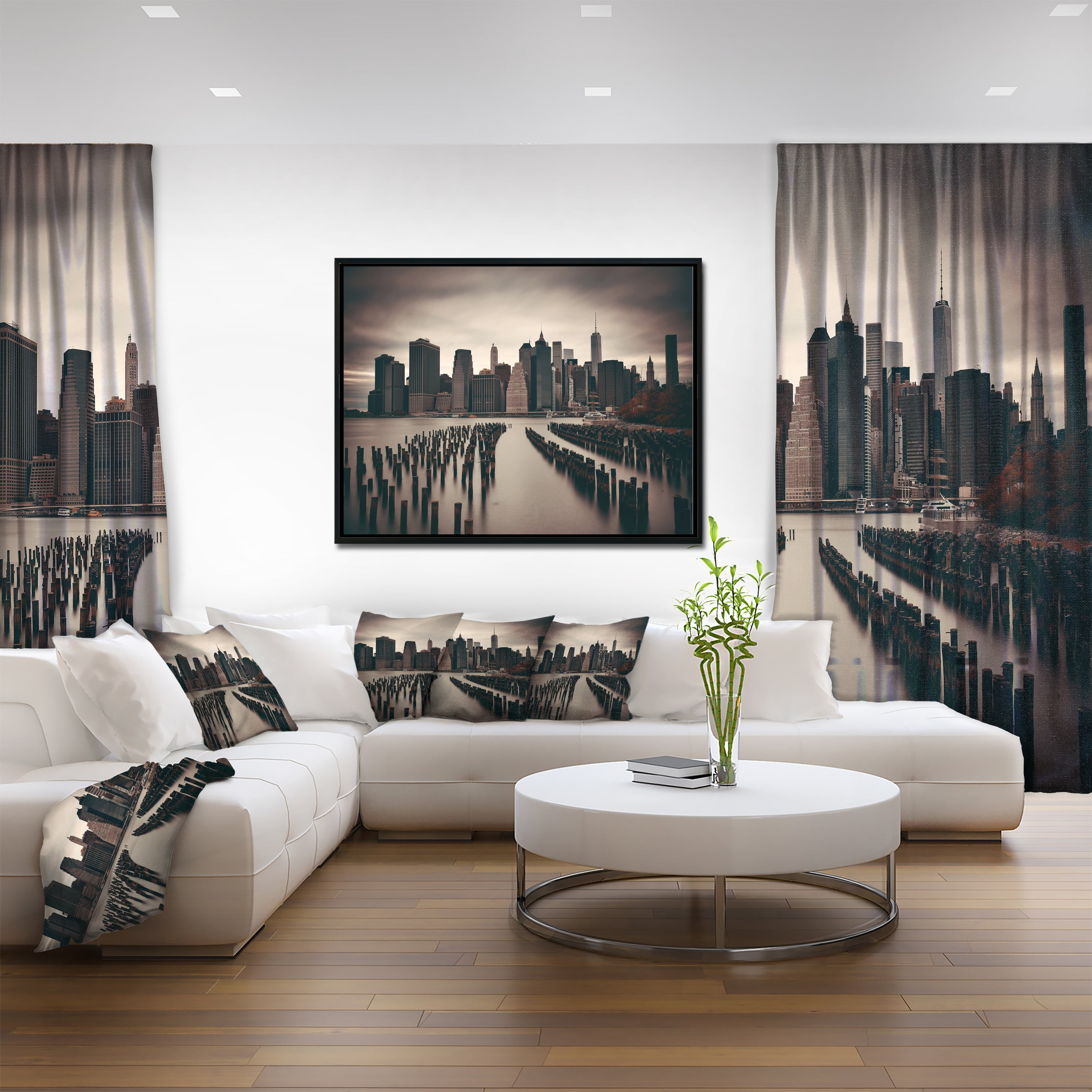 Design Art Manhattan Financial District Framed Canvas Art Print