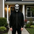 thumbnail image 5 of Halloween Ghost Mask Full Zip Hoodie, Black Pocketed Long Sleeve Sweatshirt Costume Outerwear for Men Women, 5 of 5