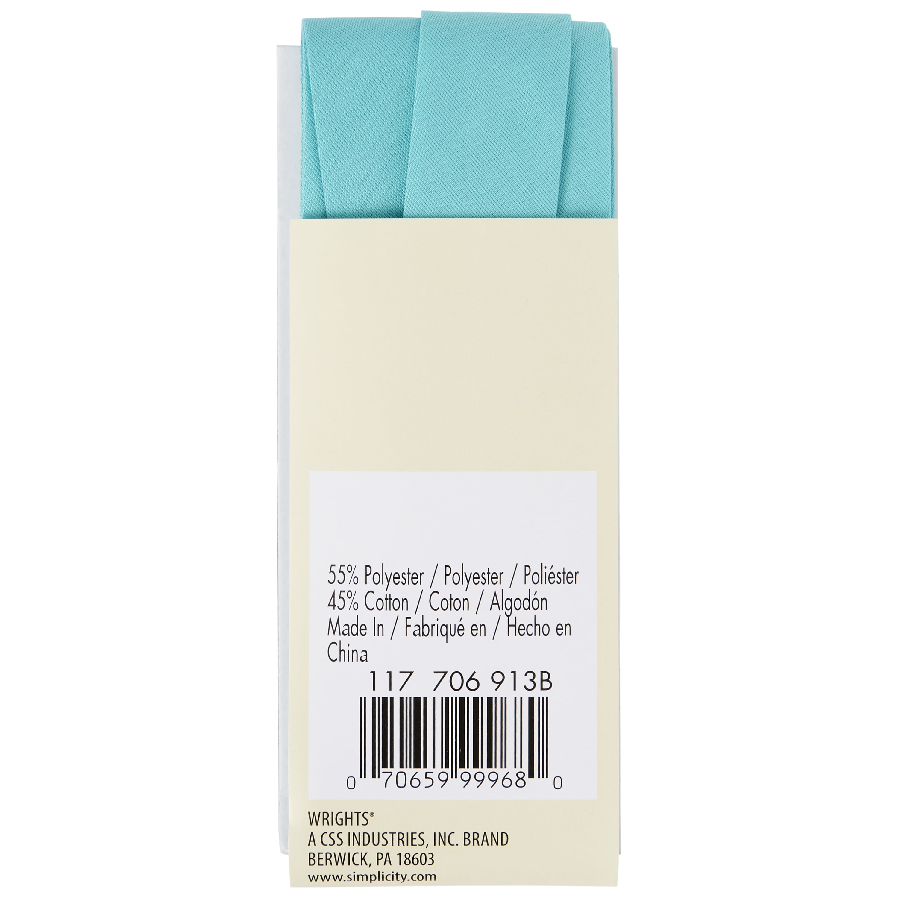 (2 pack) Wrights 7/8" Aqua Blue Quilt Binding, 3 yd Polyester Blend Sewing Trim