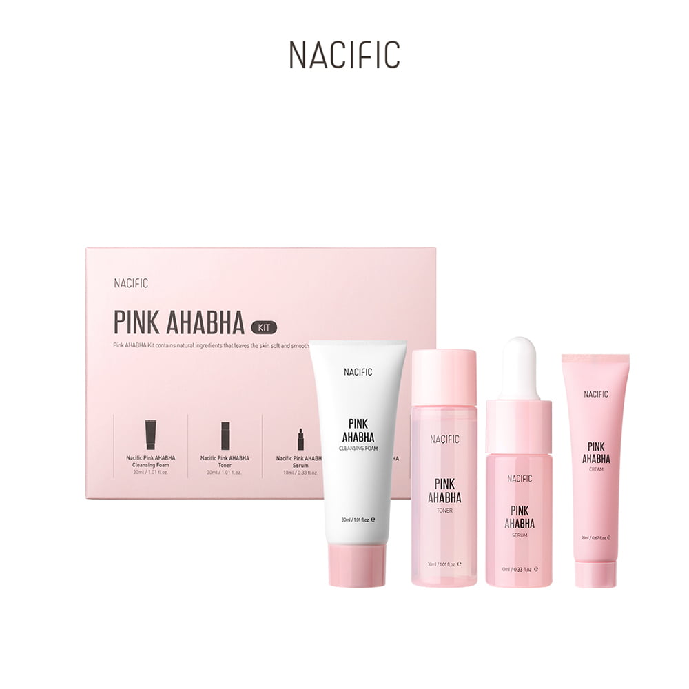 Nacific Pink AHA BHA Skincare Kit (Cleanser, Toner, Serum, Cream)