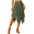 thumbnail image 1 of Unique Bargains Jupe Midi Évasée en Chiffon à Taille Élastique pour Femmes, Vert Armée, P, 1 of 7