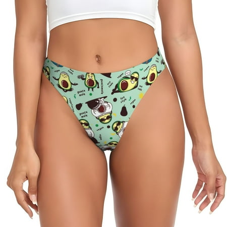 Qokaie Green Cute Avocado Printed Women s Cotton Thong Underwear  Sexy Breathable Panties G-string-X-Large