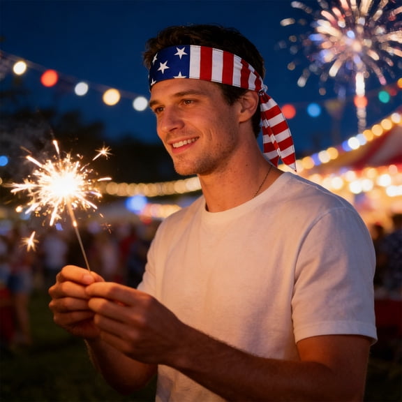 Independence Day Headband, Patriotic Sports Sweatband for Men Women, Wide Elastic Hair Band for Running Workout Fourth of July Party Accessory(A)