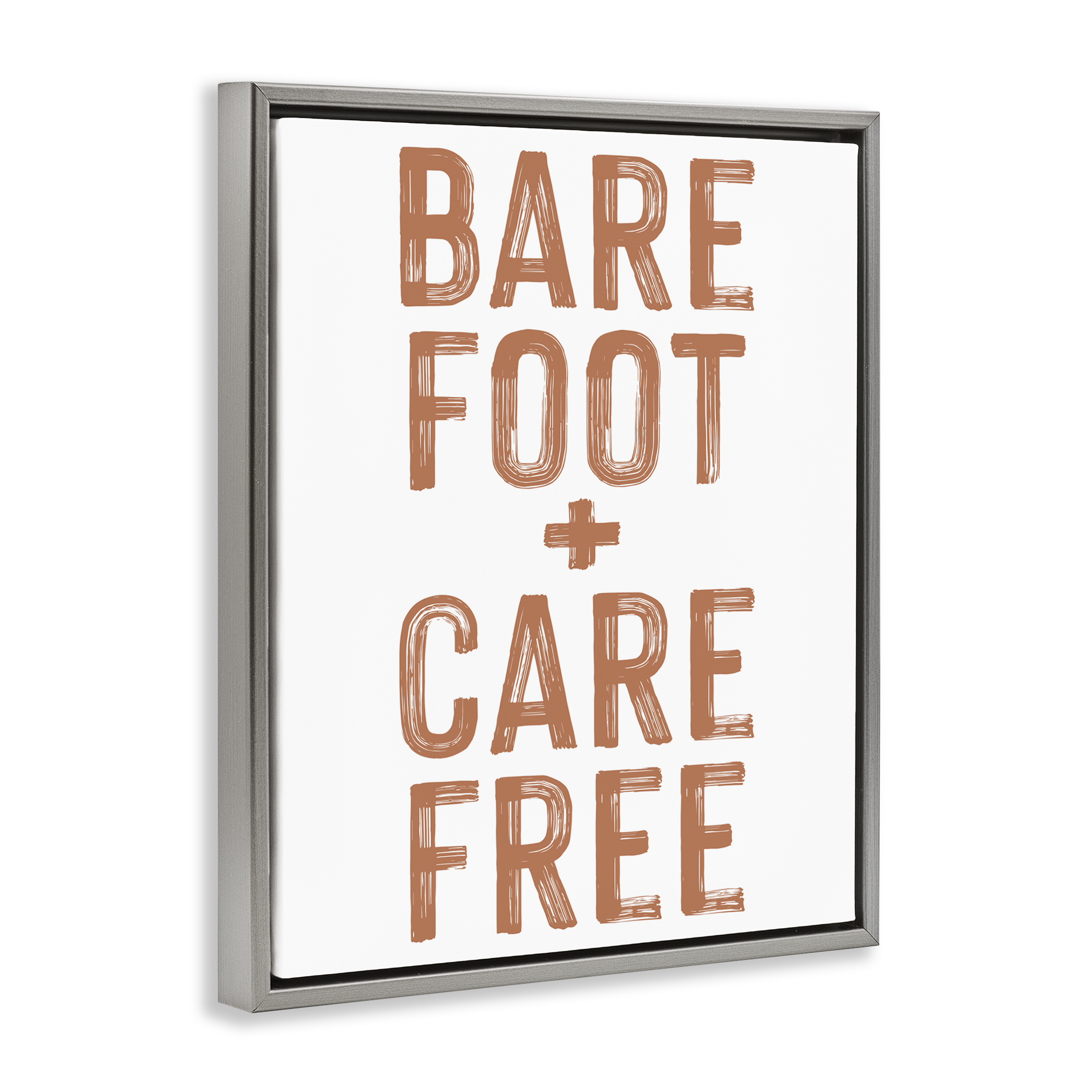 Barefoot Carefree Summer Sentiment Gray Framed Floater Canvas Wall Art, design by Lettered and Lined