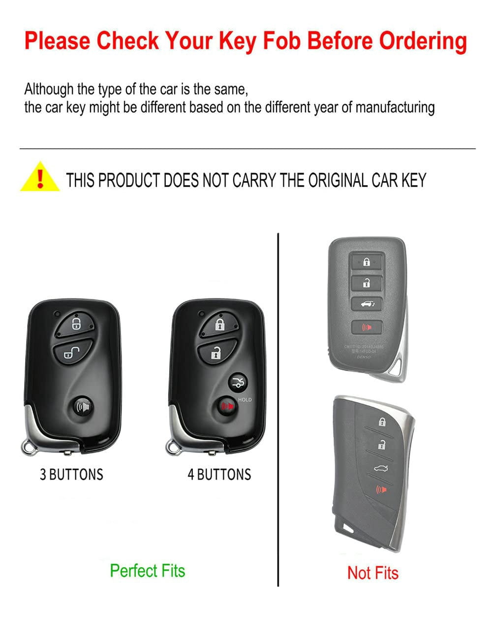 for Lexus Key Fob Cover Case, Metal Shell Smart Key Holder Compatible for RX350 RX450h CT200H IS250 LS460 GX460 GS300 GS350 ES350 LX570 IS350