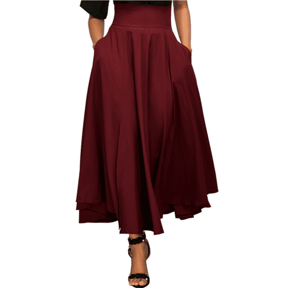 1PCS high waist pleated skirt-Red-S