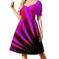 thumbnail image 3 of Vestido de manga corta con rayos de luz neón que brillan en rosa, morado y rojo., 3 of 7